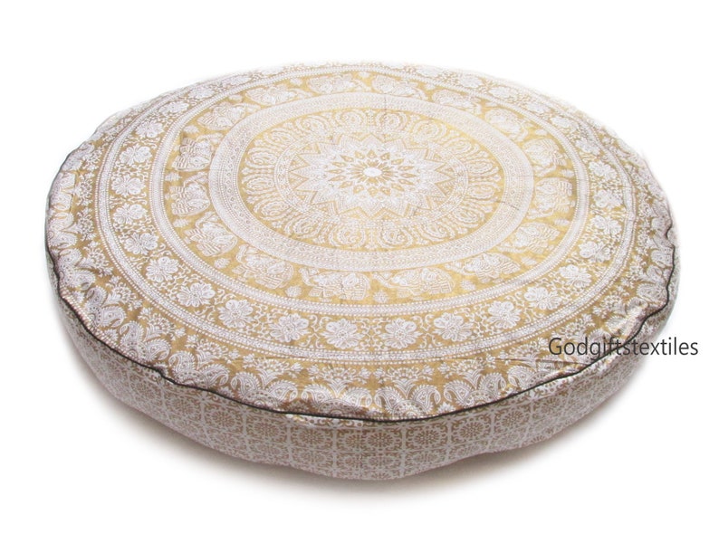 35 Large Round Cushion Cover Decorative White Gold Etsy