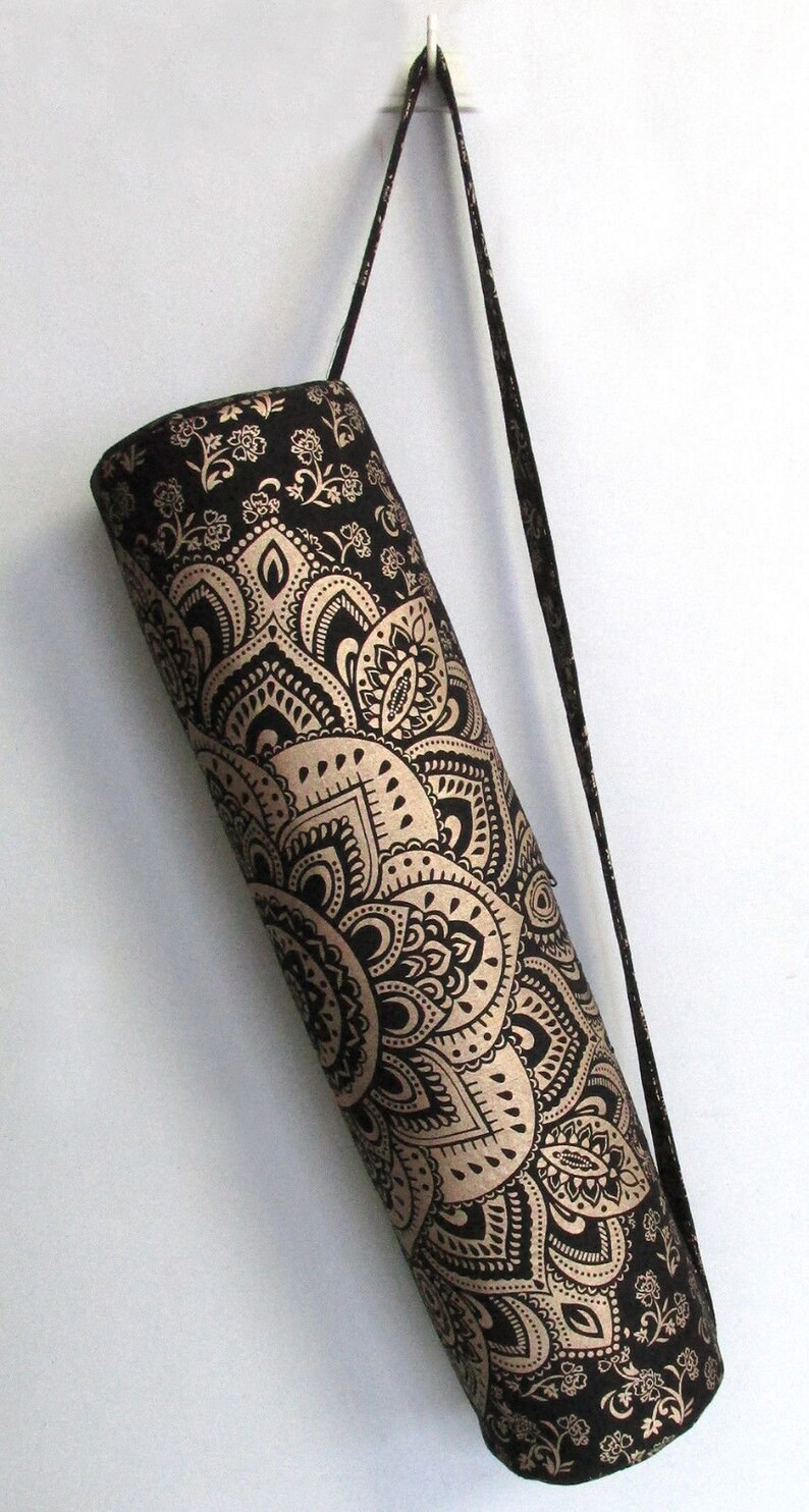 Indian Mandala Black Gold Yoga Mat Bag With Shoulder Strap Etsy