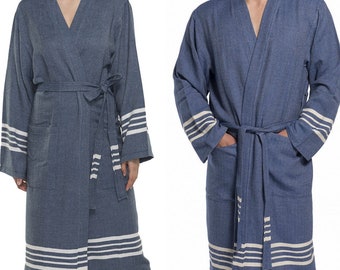 Soft hammam bathrobe with kimono collar | navy blue | His/Her