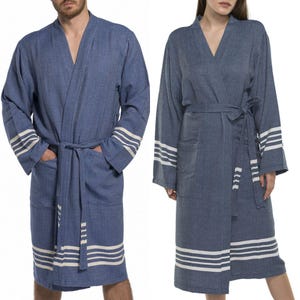 Miękki szlafrok typu hammam z kołnierzem kimonowym | granatowy | lekki | szybkoschnący | dla niego/niej | tkany ręcznie | wysoka jakość | uczciwy handel | fairmade