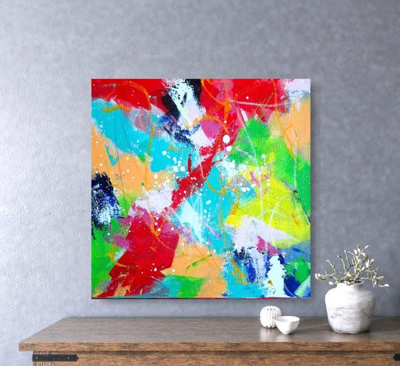 キャンバスに描かれたアクリル画、リビングルーム用の絵、カラフルな