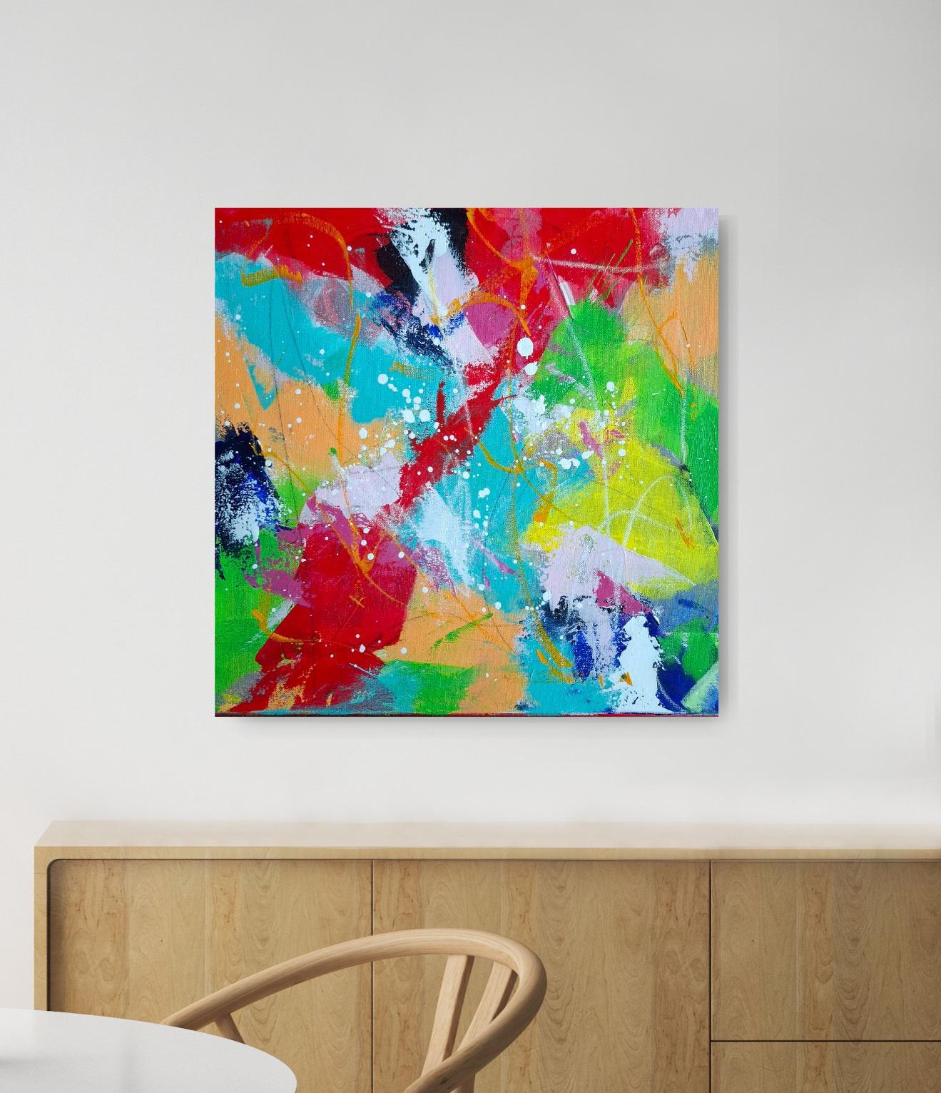 キャンバスに描かれたアクリル画、リビングルーム用の絵、カラフルな