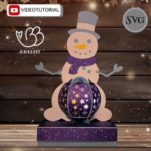 Caja de regalo con linterna muñeco de nieve archivo SVG, archivo de trazador, lámpara de archivo de corte SVG linterna 3D, con instrucciones en vídeo