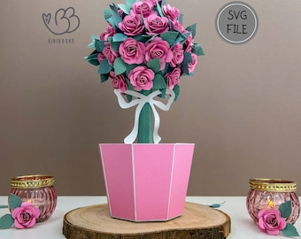 Archivo SVG de rosal 3D, archivo de corte para máquinas de corte, incluidas instrucciones en video, flores, ramo, regalo del Día de la Madre