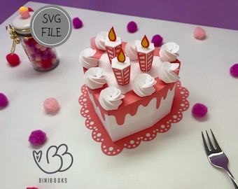 3D Birthday Cake Gift Box SVG / PDF cutting file for cutting machines, including video instructions, birthday cake, cake gift