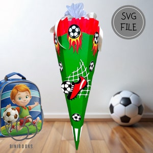 Schultüte Fußball Motiv Bastelvorlage, PDF und SVG Datei, Basteln mit und ohne Plotter, Einschulung, Schulanfang