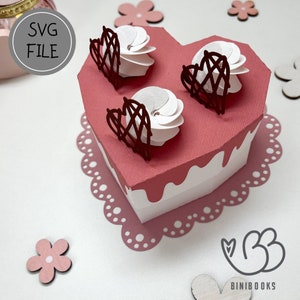 3D Sahnetorte Geschenkbox SVG / PDF Schnittdatei für Schneidemaschinen SVG Datei, inkl. Videoanleitung, Geburtstagskuchen, Valentinstag