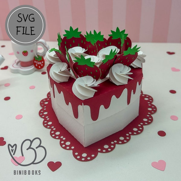 3D strawberry cake gift box SVG, cutting file for cutting machines SVG file, including video instructions, birthday cake, Mother's Day gift
