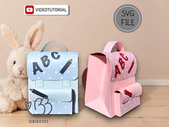 3D Papier Schulranzen Geschenkbox SVG / PDF Geschenk zur Einschulung, Schulanfang, Rucksack SVG Datei