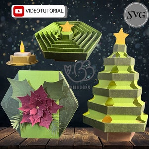 Árbol de Navidad emergente con caja de regalo Archivo SVG, Archivo de trazador, Linterna de Navidad de archivo de corte SVG, con instrucciones en vídeo