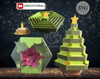 Pop Up Christmas tree with gift box SVG file, plotter file, SVG cutting file Christmas lantern, with video instructions