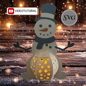Laterne Schneemann SVG Datei, Plotterdatei, SVG  Schneidedatei Lampe 3D Laterne, mit Videoanleitung