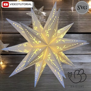 File SVG Poinsettia, file plotter, file di taglio stella SVG stella 3D con istruzioni video