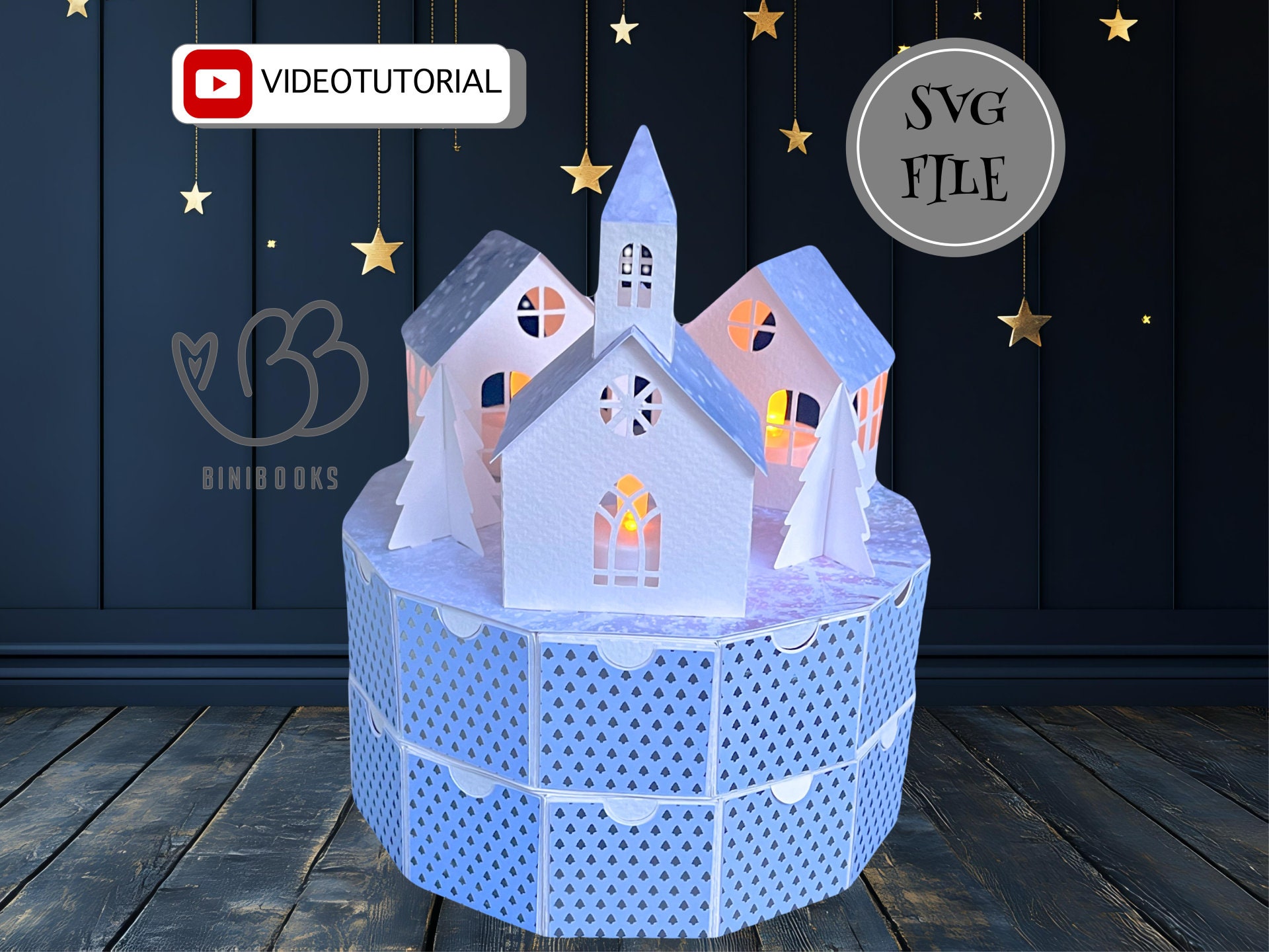 Advent calendar Christmas village SVG file, plotter file, SVG / PDF cutting file Christmas village winter village lantern, with video instructions