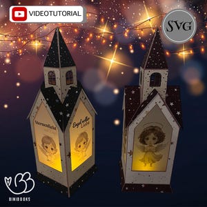 Laterne mit Kirchturm Weihnachten Kirche SVG Datei, Plotterdatei, SVG  Schneidedatei Lampe 3D Laterne, mit Videoanleitung Lampe Licht