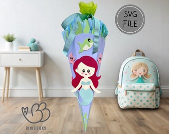 Sirena cono escolar, plantilla para manualidades, archivo PDF y SVG, manualidades con y sin plotter, matrícula escolar, vuelta al cole