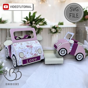 SVG auto geschenkdoos, huwelijkscadeau, rijbewijs, verjaardag, SVG-bestand inclusief video-instructies