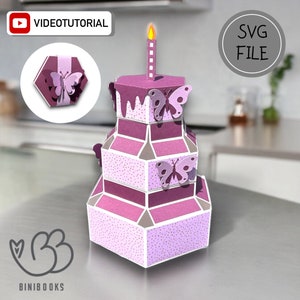 3D cake pop up gift box SVG file, cutting file for cutting machines, including video instructions, cake box made of paper