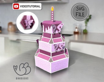 Archivo SVG de caja de regalo emergente de pastel 3D, archivo de corte para máquinas de corte, incluidas instrucciones en video, caja de pastel de papel