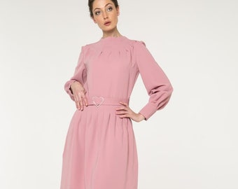 Dress CHERRIE in delicate ash rose colour - inspired by 1970s fashion