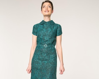 DRESS LIVIA in gorgeous emerald green colour with delicate shimmer effect - inspired by 1960s styles