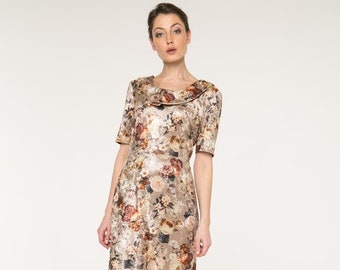 Dress ALINA - luxurious velvet with all over floral print (French fabric) - inspired by 1940s fashion.