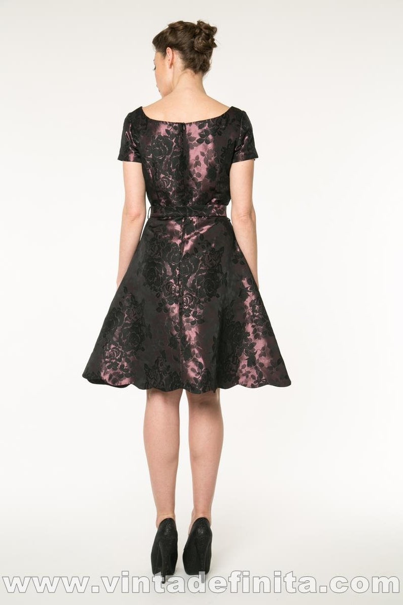 Dress CARMEN in deep purple colour Italian fabric with scalloped details inspired by 1950s styles image 5