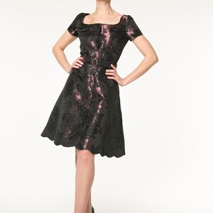 Dress CARMEN in deep purple colour Italian fabric with scalloped details inspired by 1950s styles image 4