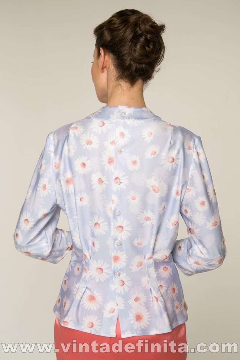 Blouse CIARA floral print Italian fabric inspired by 1940s fashion image 4