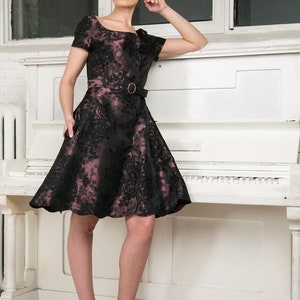 Dress CARMEN in deep purple colour Italian fabric with scalloped details inspired by 1950s styles image 9