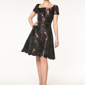 Dress CARMEN in deep purple colour Italian fabric with scalloped details inspired by 1950s styles image 2