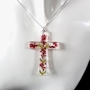 Pressed flower Cross, Real Flower Jewellery, Botanical flower necklace, Sterling silver cross necklace, Mothers gift with natural touch