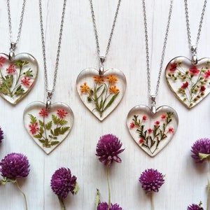 Collier fleurs pressées, bijoux vraies fleurs, collier fleurs botaniques, collier en argent sterling, cadeau floral Saint-Valentin image 1