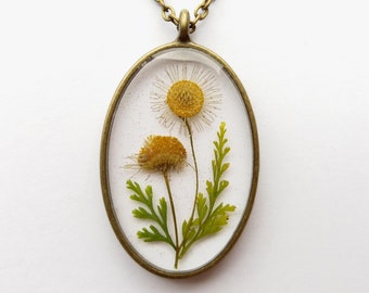 Pressed flower Necklace, Real Flower Jewellery, Botanical flower necklace, Valentine gift, Gift for women, Pendant with fern and flower
