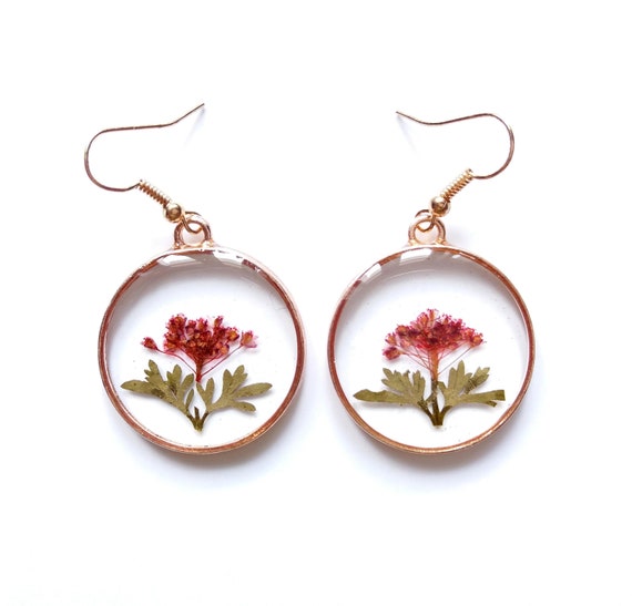 Real flowers resin earrings botanical drop earrings Valentine/'s Day gift Mother/'s Day gift
