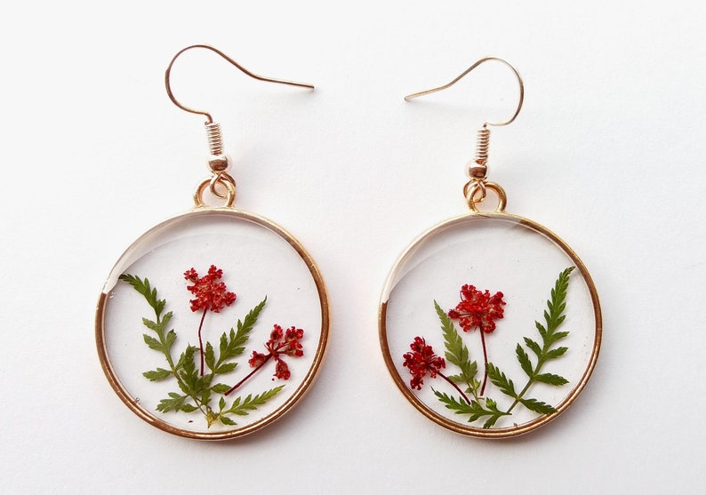 Pressed flower earring, Resin jewellery, Real flower Jewelry, Botanical earring, Flower resin earring, Mothers gift with natural touch image 1