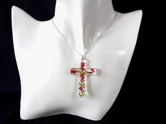 Pressed Flower Cross Real Flower Jewellery Botanical Flower Necklace Sterling Silver Cross Necklace Mothers Gift With Natural Touch Etsy