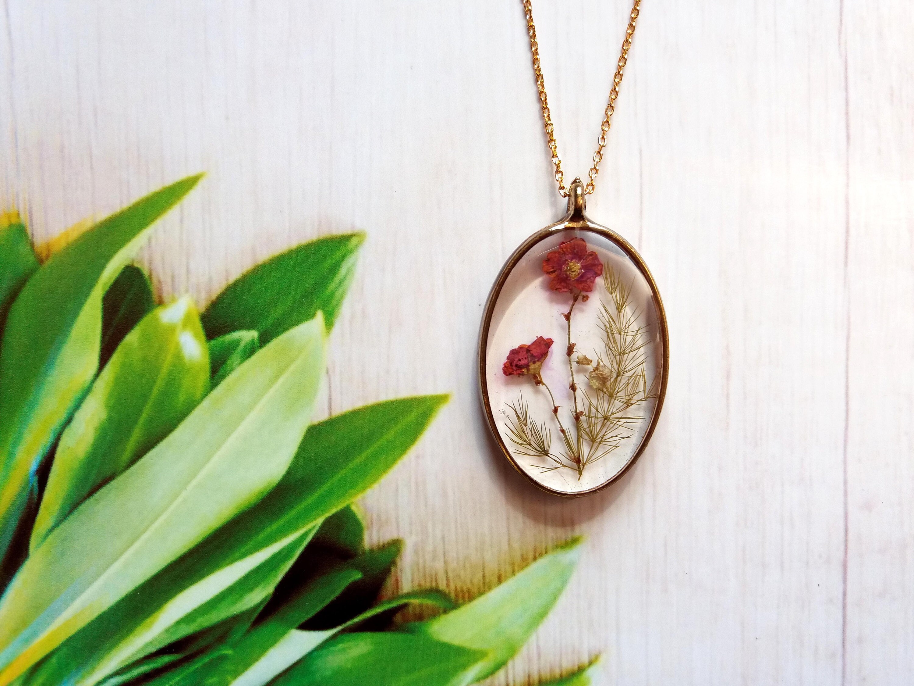 Pressed flower Necklace Resin jewelry Dried Flower Etsy