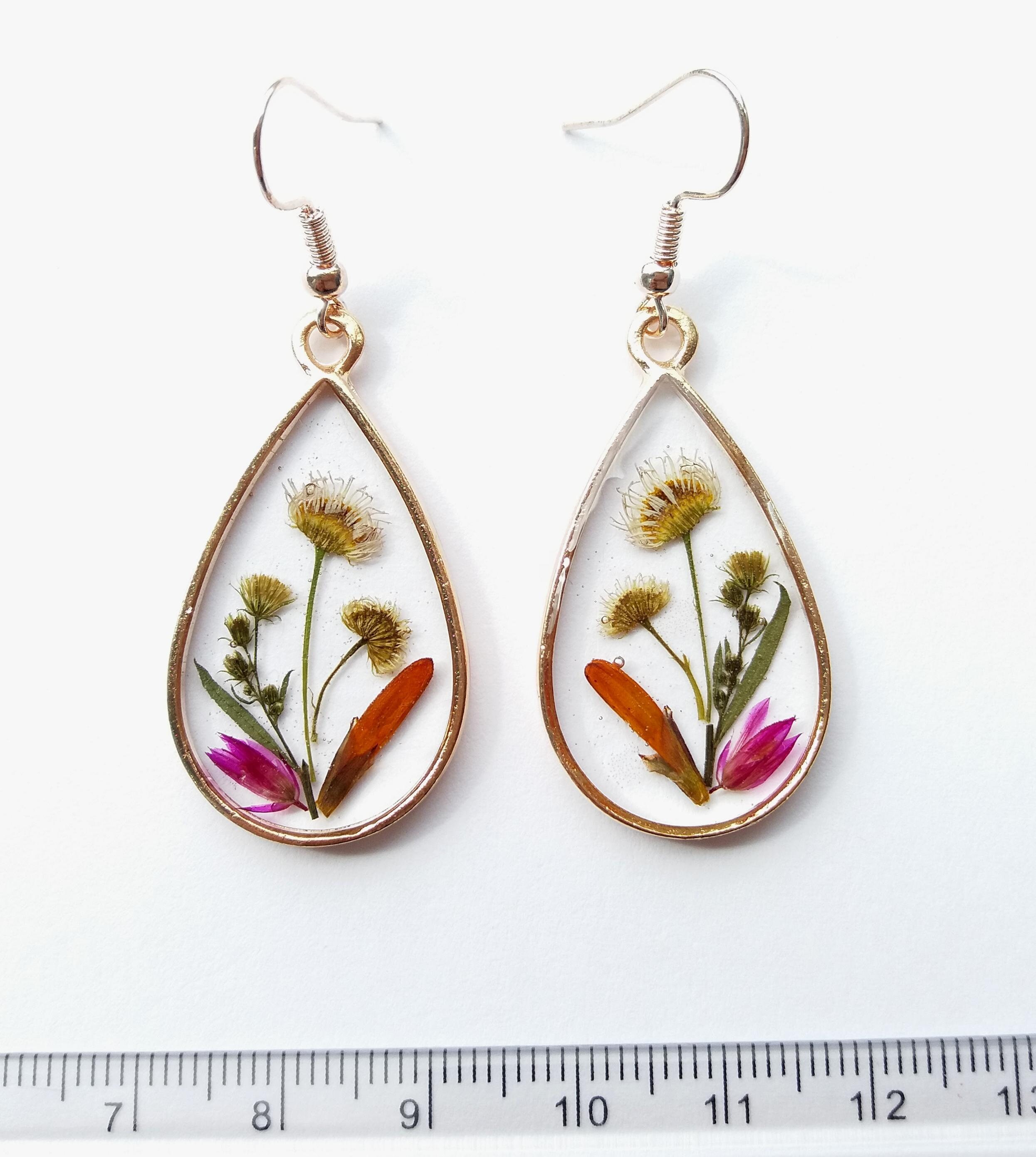 Real Flower Earrings Flower Resin Jewellery Pressed Flower Etsy
