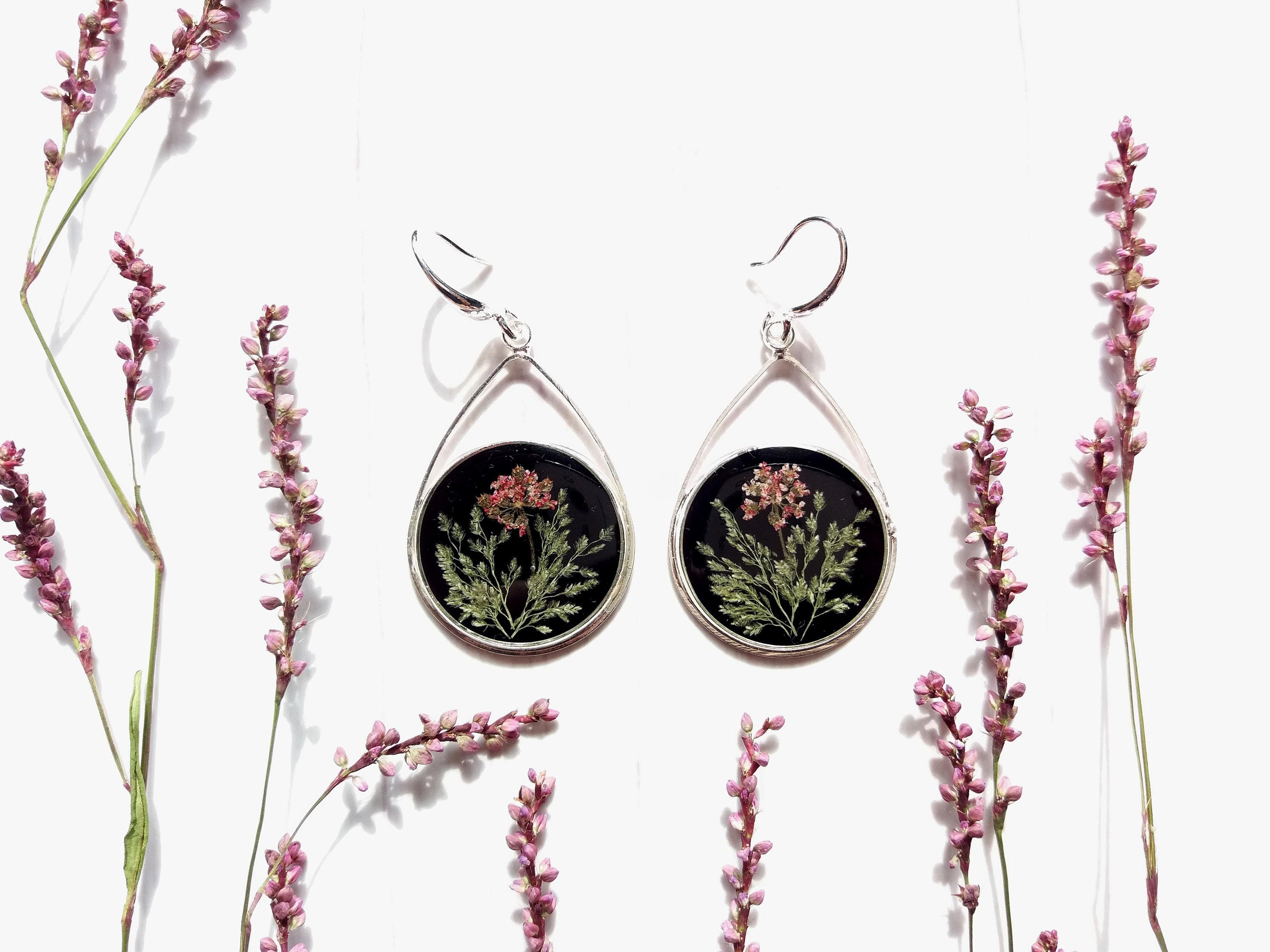 Real Flower earrings Floral jewelry Pressed flowers Drop Earrings Botanical jewelry Christmas idea gift for her