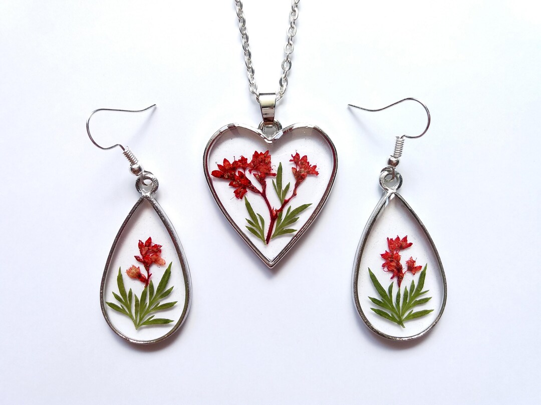 Pressed Flower Jewelry Set, Jewelry Gift, Real Flower Set, Resin