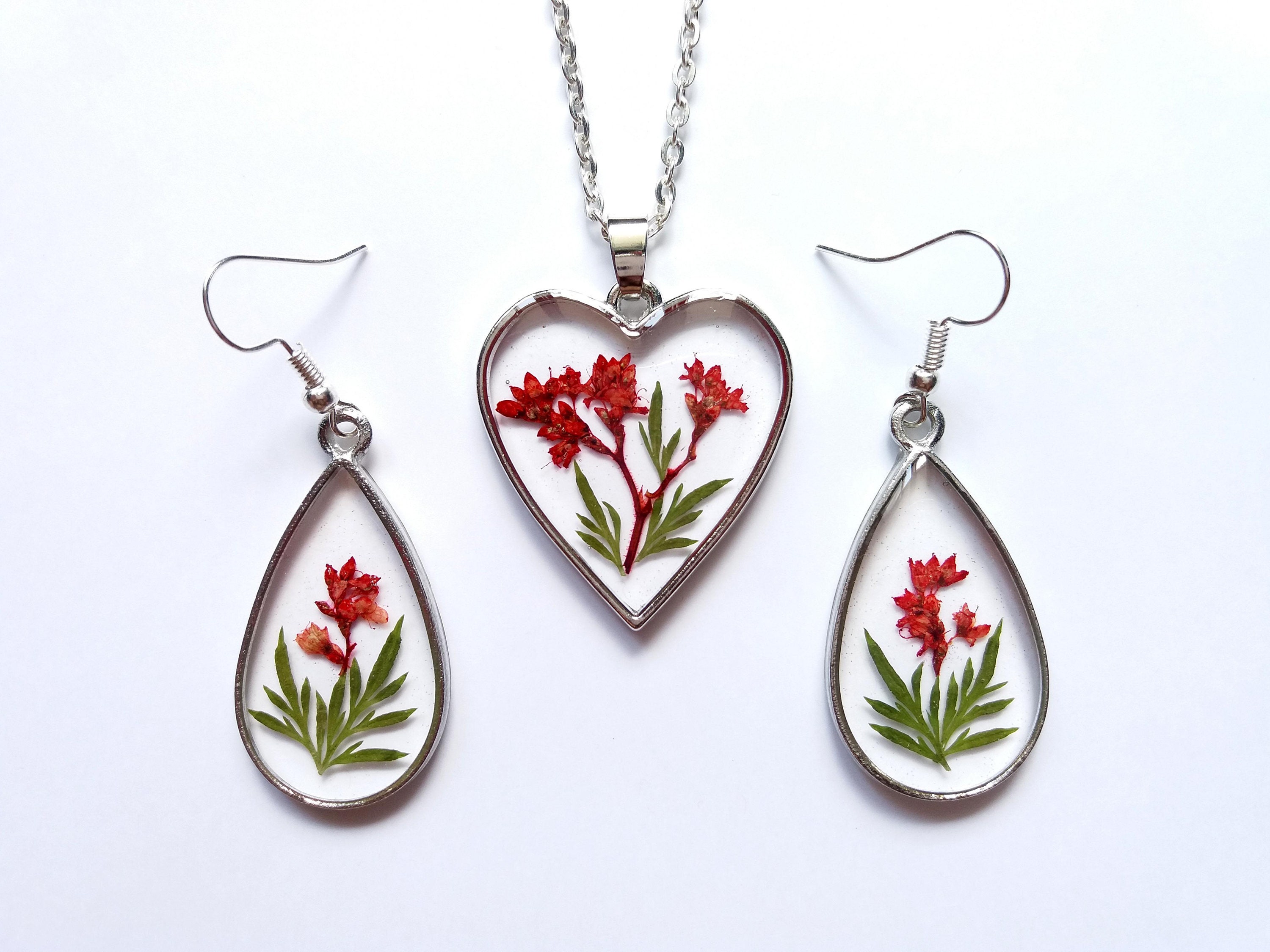 Pressed flower Jewelry set Jewelry gift Real Flower set Etsy
