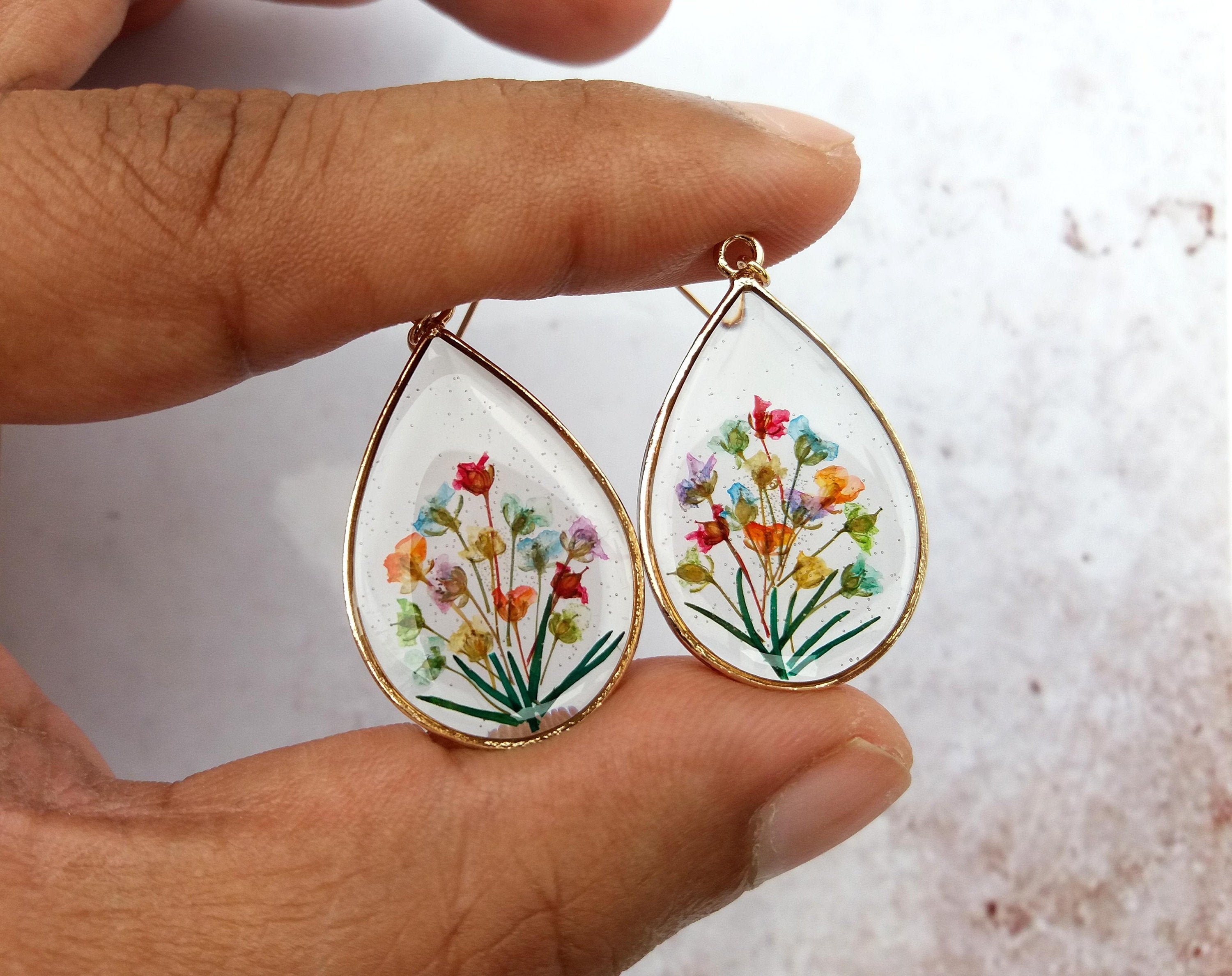 Rainbow Pressed Flower Earrings Resin Jewelry Colourful Wish Etsy UK
