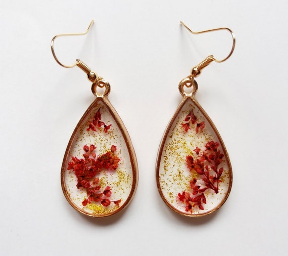 Dried Flower earrings resin glass earrings simple birthday gift for women gifts for grandma Floral gift valentines day gift dangle earrings
