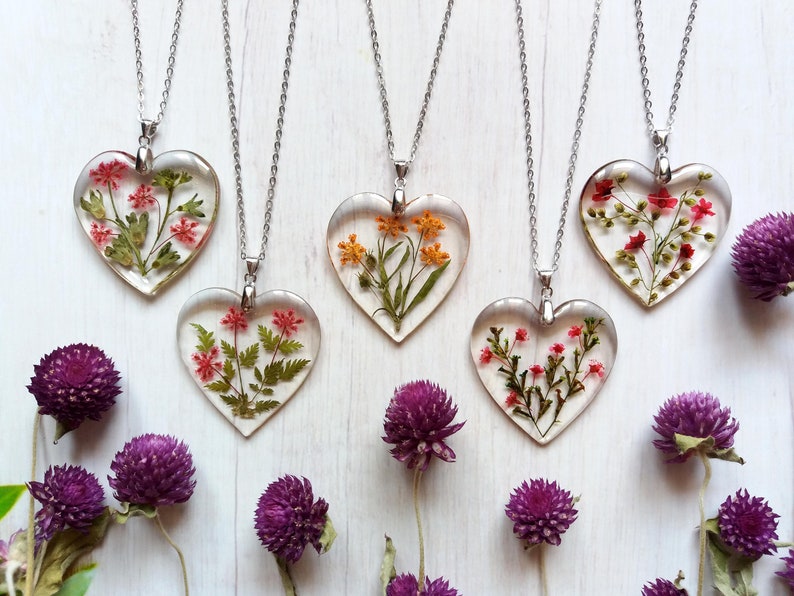 Geperste bloemenketting, echte bloemsieraden, botanische bloemenketting, sterling zilveren ketting, bloemenvalentijnscadeau afbeelding 1