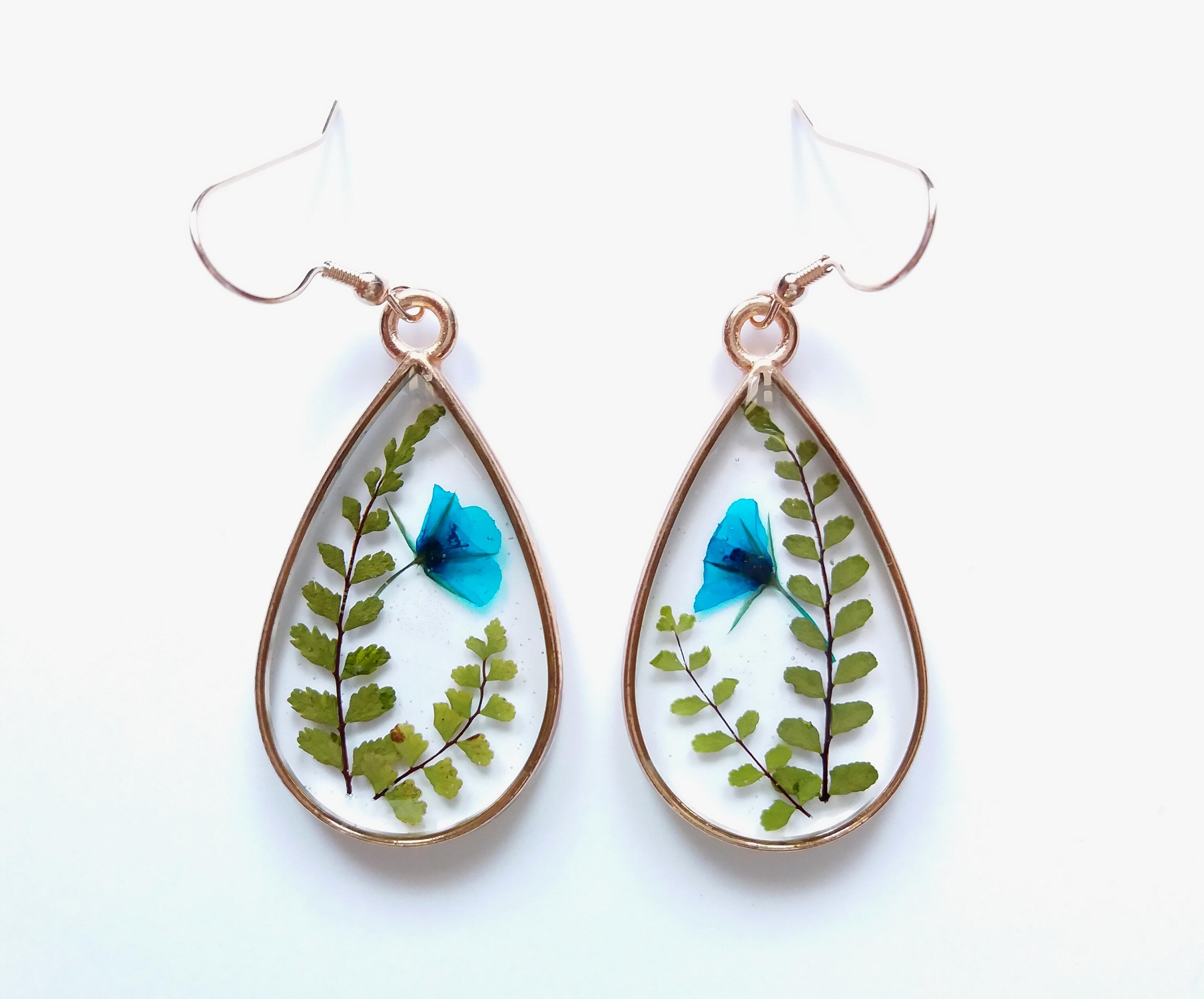 Pressed Flower Resin Earrings With Rare Blue Wild Flowers and Etsy