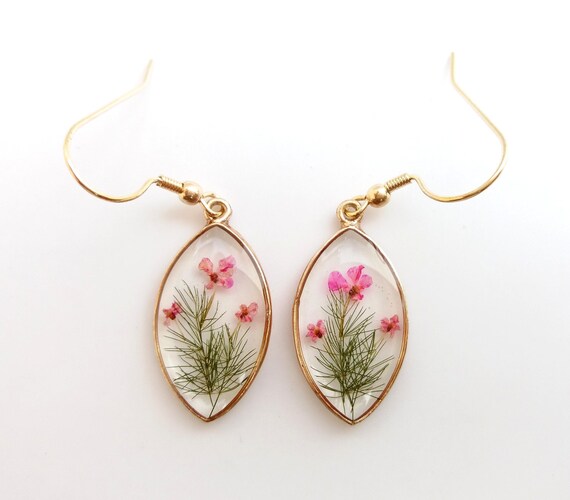 Dainty Pressed Flower Earrings Resin Jewelry Flower
