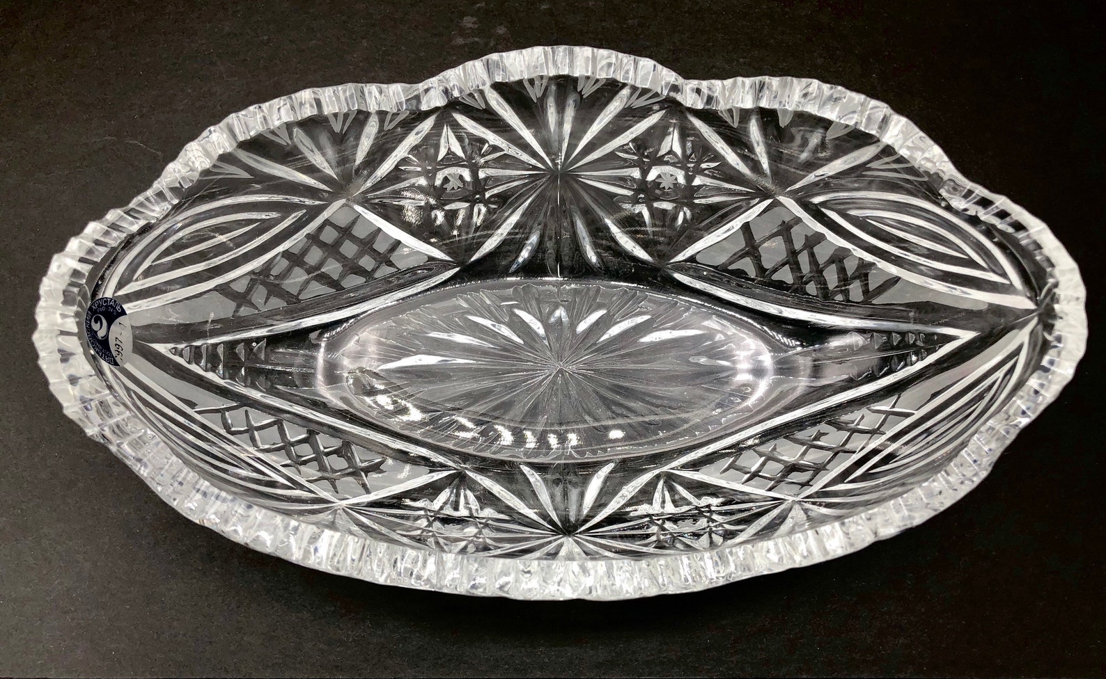 24 Lead Crystal Oval Bowl with Scalloped Edge Sawtooth Glass Etsy