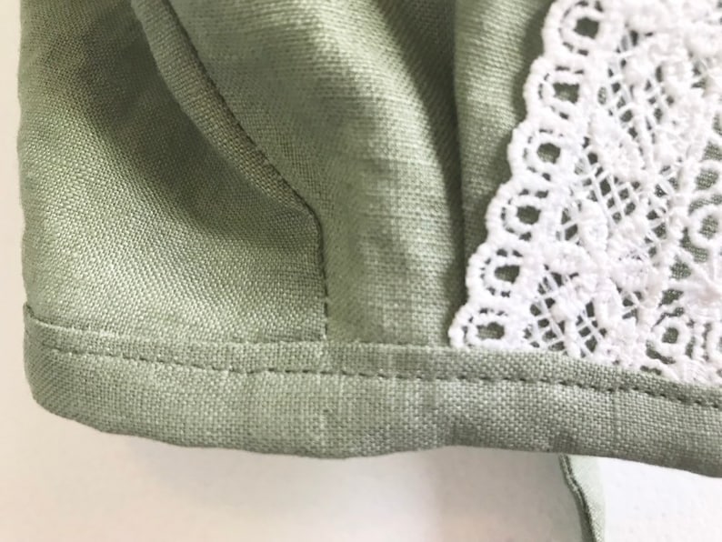 green linen bonnet Dusty green linen and lace bonnet classic brimless bonnet summer bonnet linen brimless bonnet lace baby girl bonnet