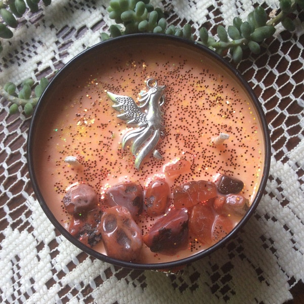 Phoenix Rising/ Inner Strength/ Rebirth/ Intention Candle/ Meditation Candle/ Spiritual Candle/ Witchy Candle/ Crystal Candle/ Spell Candle